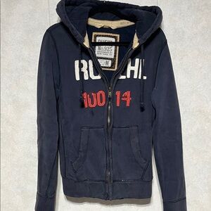 Ruehl No 925 Navy Blue Men's distressed zip up jacket med vintage